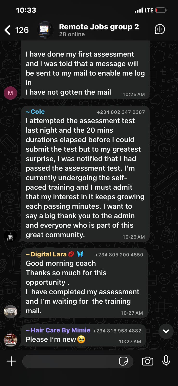 Cole and Digital Lara sharing they passed the first assessment in Remote Jobs group 2