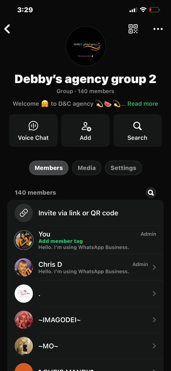Debby's Agency Group 2 WhatsApp community with 140 members