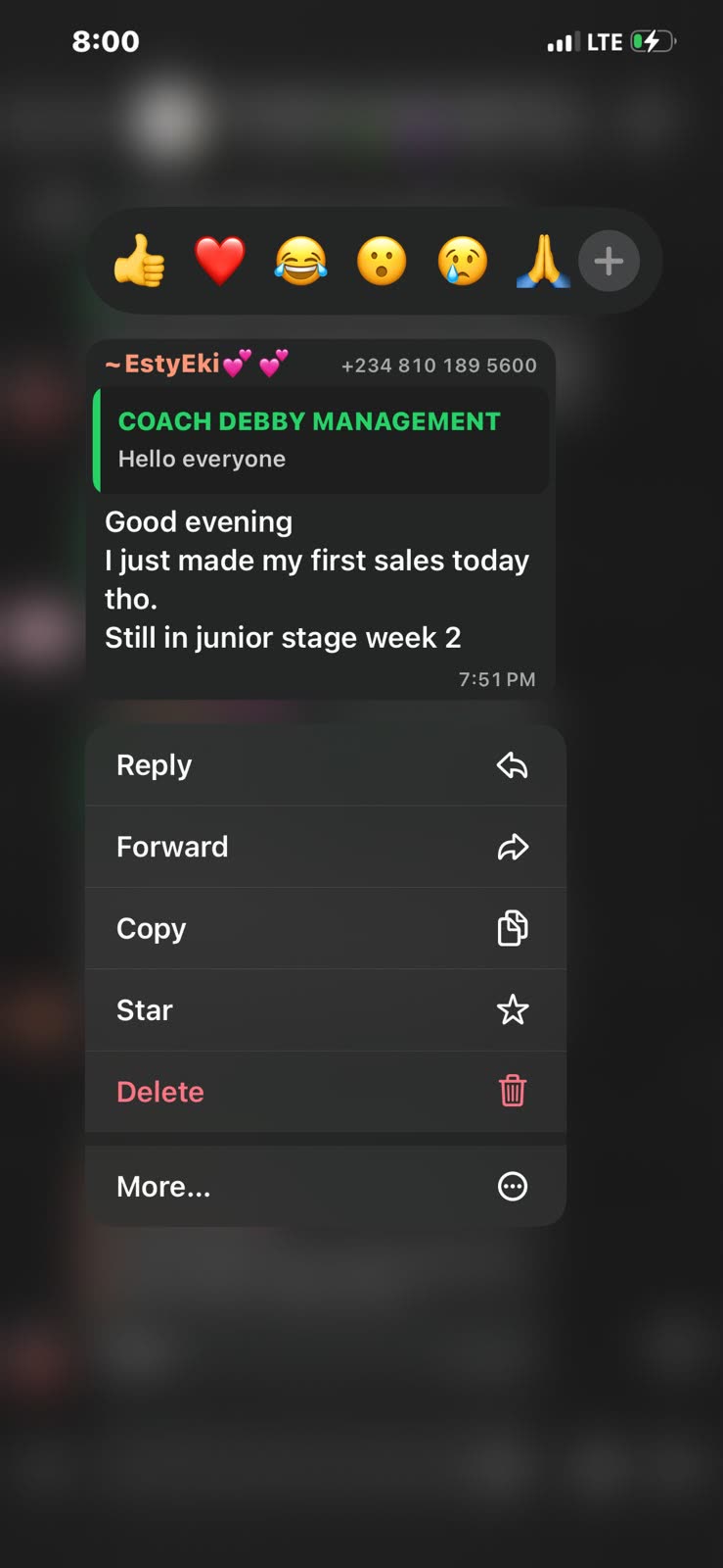 EstyEki sharing her first sale in junior stage week 2