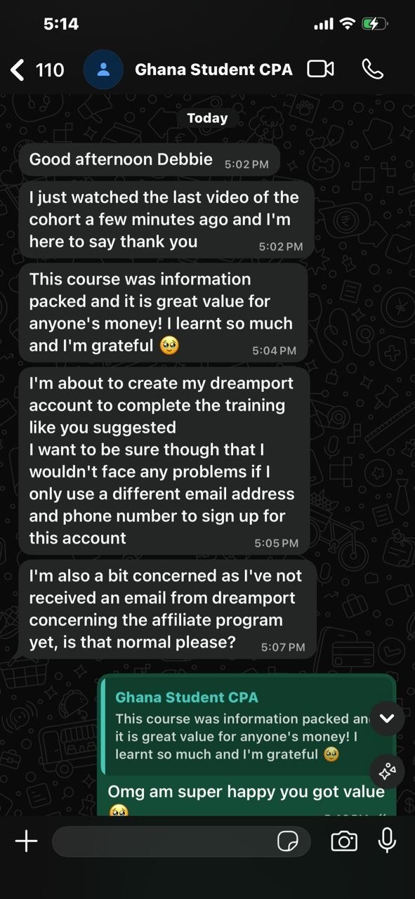 Extended CPA student conversation about the training and Dreamport