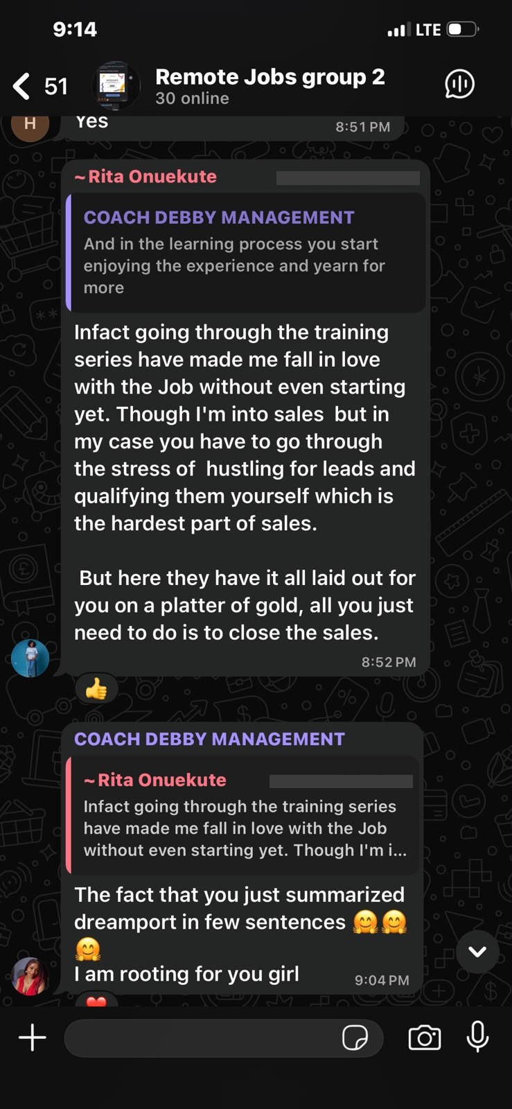 Community member reflecting on the training and community